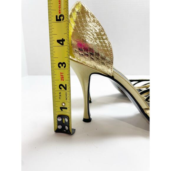 Beverly Feldman Gold Metallic Open Toe Gold Heels size 8 - Picture 8 of 9